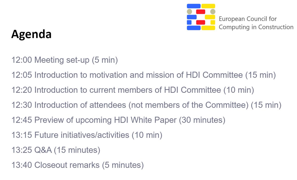 <a href="/europeanC3/">European Council for Computing in Construction</a>'s Human Data Interaction Committee (HDI) is holding their public event on 14 July, 12-2pm (BST). Please join us to hear abt our mission/activities and available opportunities. Register at: tiny.cc/km36rz
<a href="/DanielHall_ethz/">Daniel M Hall</a> <a href="/PhDJen/">Jennifer Li</a>