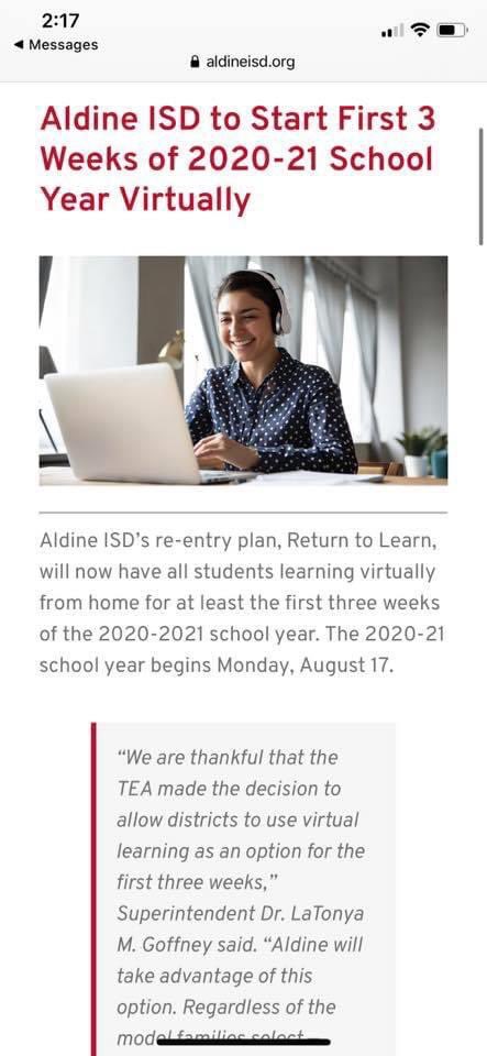 MohulSuch's tweet photo. AldineISD cares about everyone... Students, Teachers, Staffs ... safety .... Remote Learning can be possible... will do it together... our kids gonna be successful 💜❤️🧡#coronavirus #AldineCares #StayHomeSaveLives https://t.co/k1Q6s78V1M