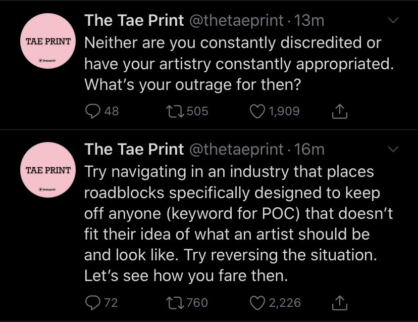 taeprint stepping out of character, and rightfully so!