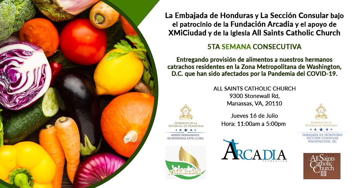 Compatriotas, con el auspicio de Fundación Arcadia, este jueves 16 de julio estaremos repartiendo cajas con alimentos desde las 11 de la mañana. Te esperamos!!!