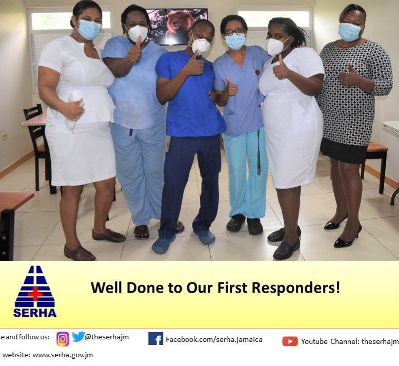 theserhajm's tweet photo. Meet the SERHA team who worked at one of the quarantine sites in Kingston and St.Andrew. It is to be noted that 76 persons recovered from COVID under their care.
#TeamSERHA https://t.co/D1dAzGAdAW