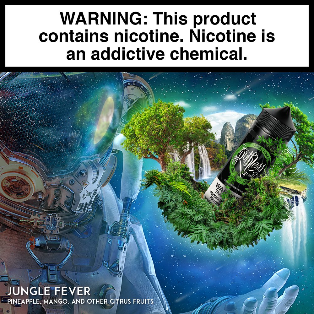 ruthlessejuice's tweet photo. Take a vape & have your taste buds orbit around the flavors of Pineapple, Mango, & Citrus with Jungle Fever! Ruthless makes each puff of this flavor unforgettable! ๐๐๐๐จ #ruthless #beruthless #premiumejuice #est2011 #ruthlessrules #berelentless #ejuice https://t.co/1Osi1xGlUA