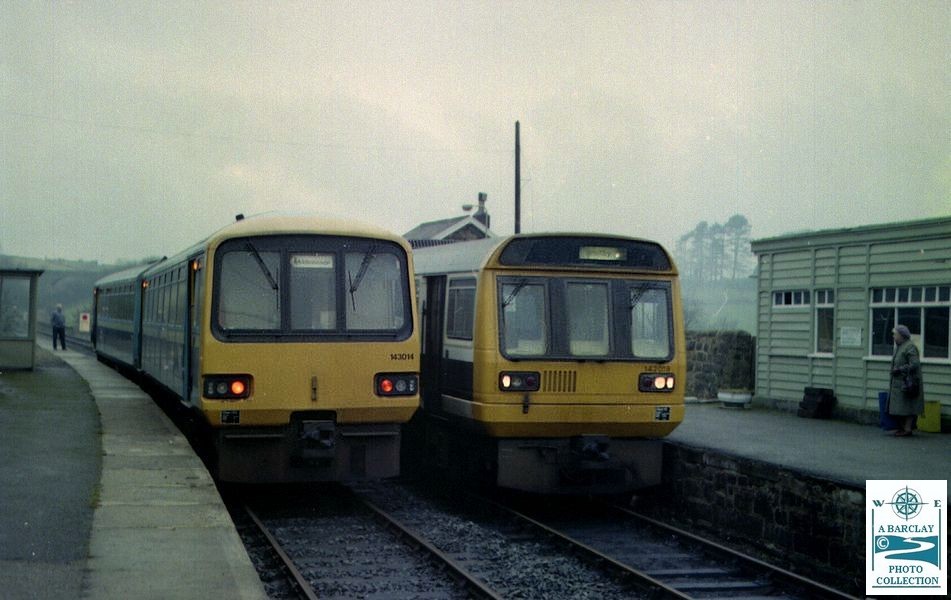 coombejunction's tweet image. First in was normally always last out so I hopped off 143014 to get Skipper coloured 142018 passing at a rather damp and miserable Glaisdale on 6 January 1989. At the time I moaned about getting wet and now I'm glad I did! #pacer #railbus #class142 #class143