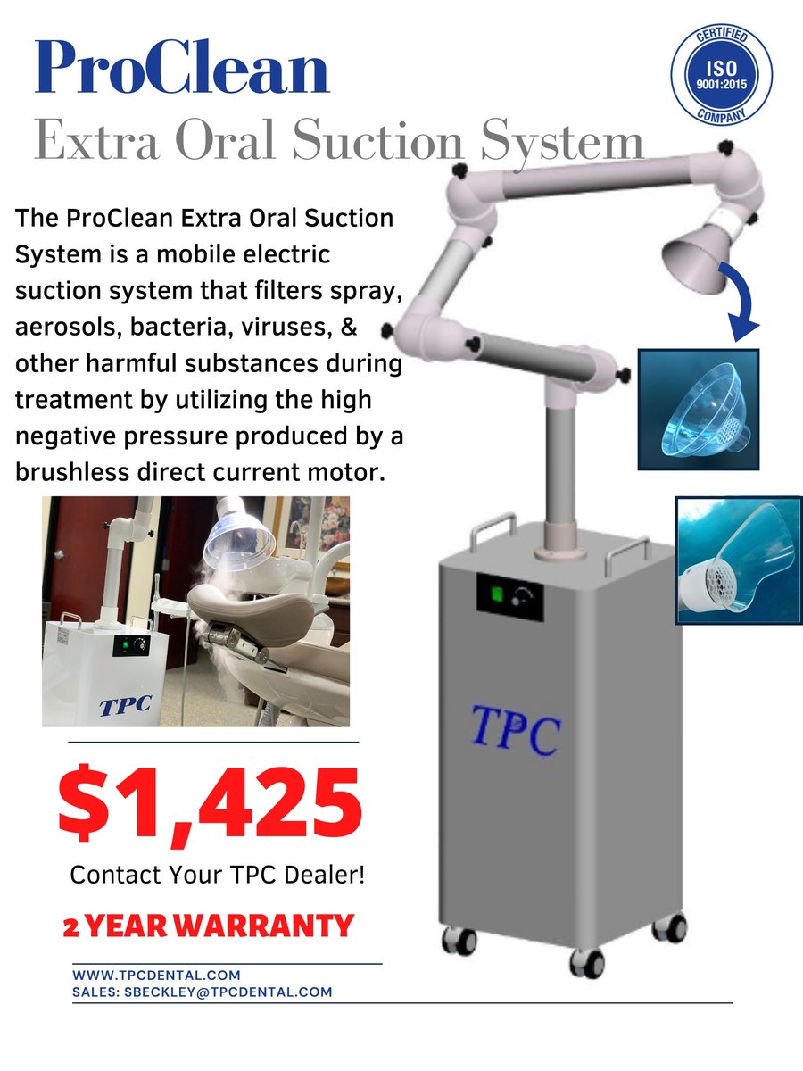 tpc_dental's tweet photo. We are so excited to annouce the release of our ProClean Extra Oral System! 

Pre-Orders will begin shipping on approximately
July 27th, 2020

Orders placed after July 8th will begin shipping
August 7th, 2020

https://t.co/k9dXWoLuE5

#dentistry #COVID19 #PostCOVID19 #dental https://t.co/Rog5YfrVCK