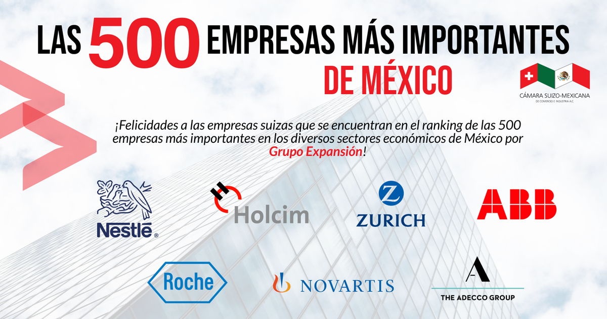 ¡Felicidades a las empresas suizas 🇨🇭 que se encuentran en el ranking de las 500 empresas más importantes de México de @ExpansionMx! @NestleMX @Holcimmexico @ZurichenMexico @ABBMexico @RocheMexico @novartismexico @AdeccoMexico https://t.co/iH9wxHVLkY