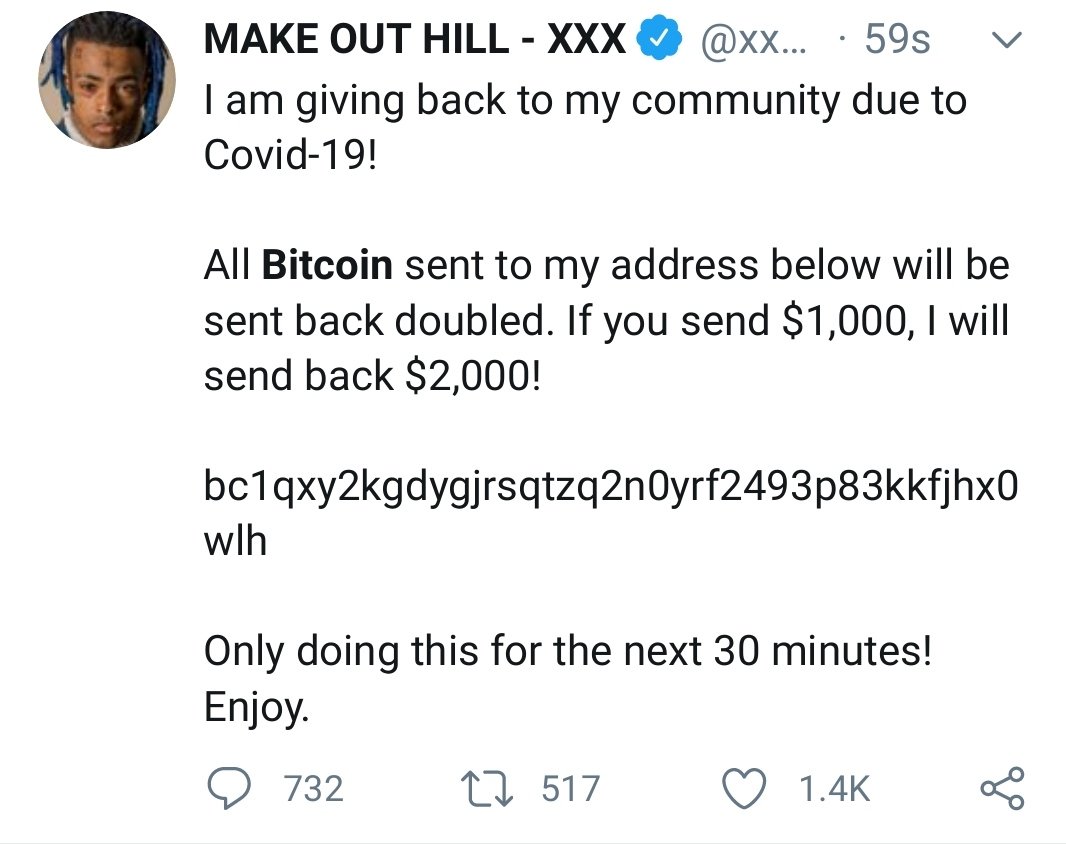 And it seems the list will goes on of  @verified account.This time  @xxxtentacion is compromised. #Hacked  #Bitcoin    #CyberAttack  #KauaLe