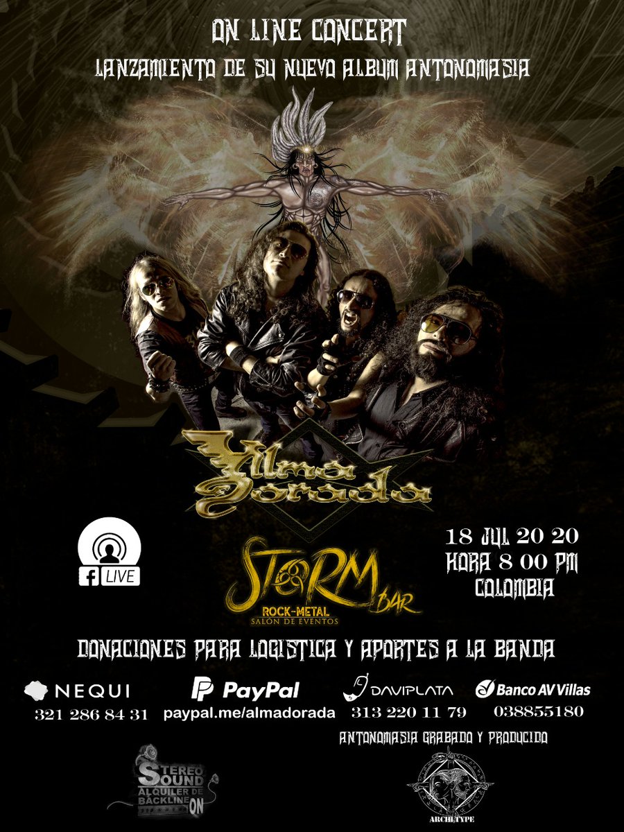 almadorada's tweet photo. ON LINE CONCERT
Lanzamiento álbum <AntonomasiA>
18 de julio 8pm hora Colombia
Fanpage Storm salón de eventos
#almadorada
#Antonomasia
#almadoradanuevodisco https://t.co/D0bSDJWs88