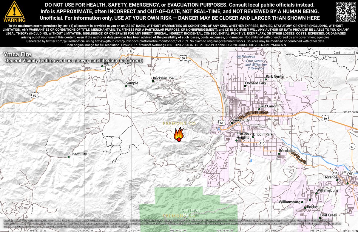 RockyMtnFireBot's tweet photo. #YmcaFire 🔥 unofficial, automated update.
Near Ca�on City, CO. ⚠️ DO NOT USE FOR SAFETY PURPOSES - See officials instead. May be incorrect; disclaimers in images. https://t.co/ZJygqkQyUe