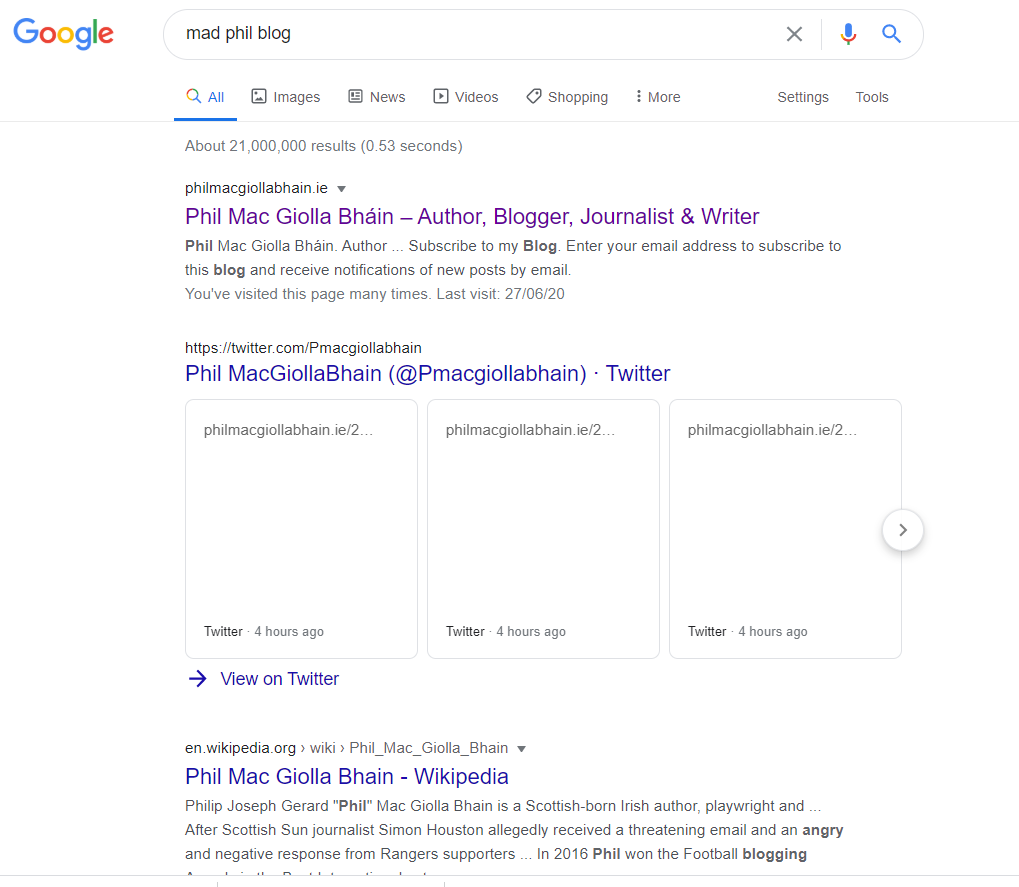 tacomonster_'s tweet photo. Just a reminder, folks, if you type
"Mad Phil Blog" into Google this is what you get.
Even Google knows what this charlatan is.
#MadPhil #EpicPhail https://t.co/IwqRyimBG2