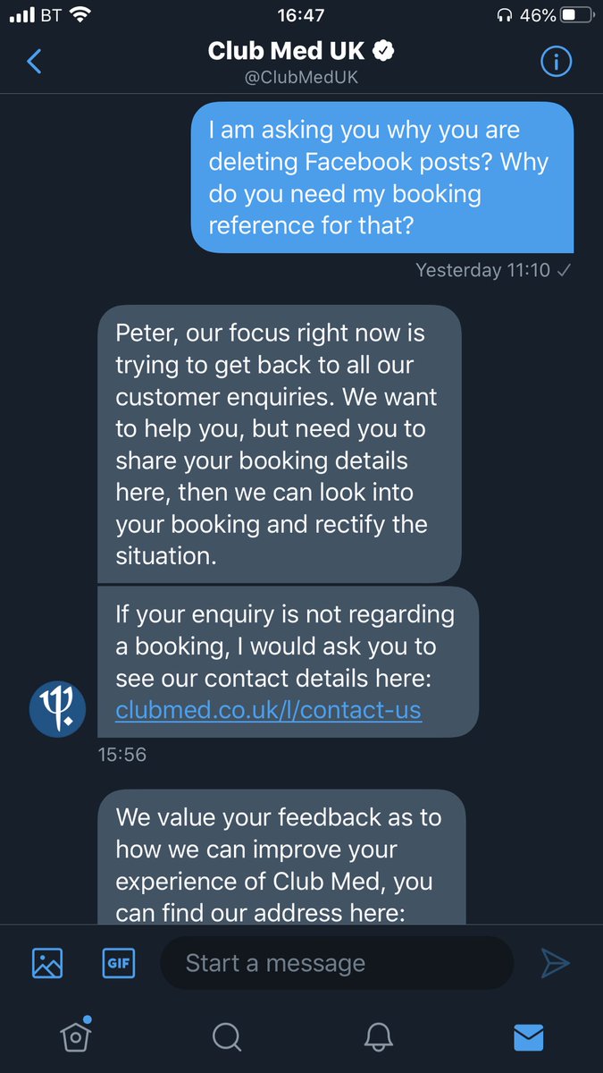 peter_kulu's tweet photo. “Dear Peter. We deleted negative fBook posts, but you caught us red handed &amp; put evidence on Twitter, so we reversed the deletions. We’ve gone out of our way not to admit it. Don’t blame us, that’s  how our culture is”.  Regards, @ClubMedUK  #WhatTheirReplyShouldSay #ClubCON https://t.co/VTsmW5K83q