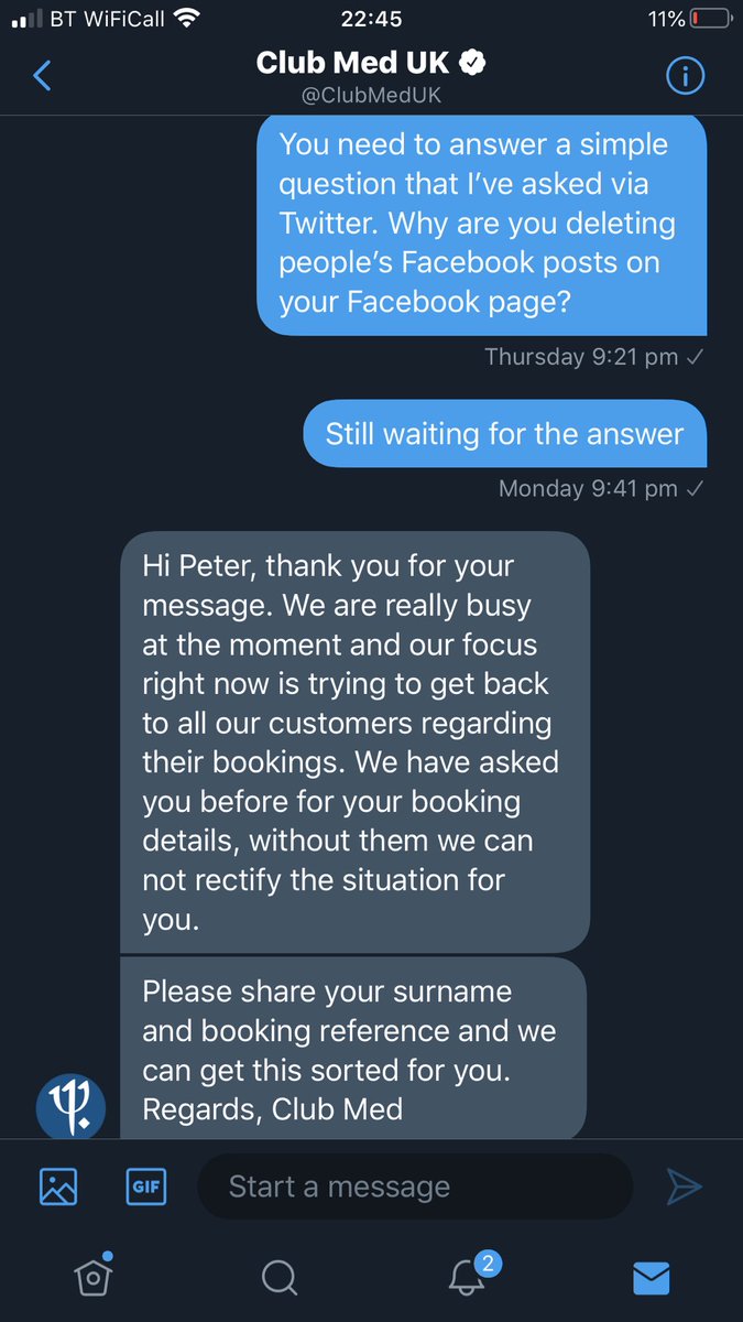 peter_kulu's tweet photo. “Dear Peter. We deleted negative fBook posts, but you caught us red handed &amp; put evidence on Twitter, so we reversed the deletions. We’ve gone out of our way not to admit it. Don’t blame us, that’s  how our culture is”.  Regards, @ClubMedUK  #WhatTheirReplyShouldSay #ClubCON https://t.co/VTsmW5K83q