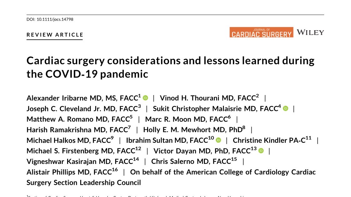 Published today! Overview of cardiac surgery considerations and lessons learned during #COVID19 by excellent members of @ACCinTouch Surgeons Council @DrABMPhillips @VinodThourani @MarcMoon_AATS @VictorDayan1 @tssmn #tssmn onlinelibrary.wiley.com/doi/full/10.11… #ACCSurgeons