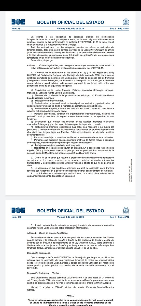 🛂 ✈❗Atención, recordamos que el hecho de que se anoten en la lista de afectados del Consulado por cierre espacio aéreo no exime de cumplir con restricciones para ingreso en España. NO adquiera su billete si no cumple con los requisitos.❗ boe.es/eli/es/o/2020/…