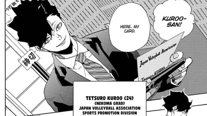 Kuroo's love for volleyball was so pure, that I couldn't imagine him having a career outside of it. So the question is, do I dislike that he's in fact not a professional player? The answer is no. On the contrary, I think his career PERFECT for him, and let me tell you why. 