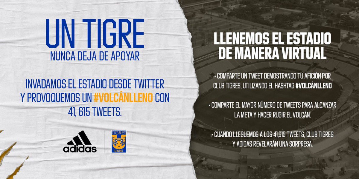 SamReyes98's tweet photo. Copemos el volcán como todo el mundo lo sabe 41,615 tweets para el #VolcánLleno 
Los de Tigres no abandonamos nunca 🇸🇪💪🏼🇸🇪 @TigresOficial | @adidasMX https://t.co/qYVKTFZK5z