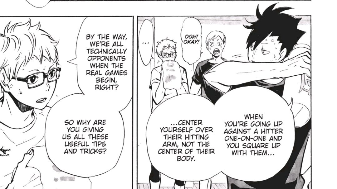 Kuroo has a lot of amazing character depth, but he doesn't actually have much character development* OUTSIDE of that backstory of him and Kenma as kids. He had his development prior to Haikyuu. Instead, he became someone that plays a role in aiding other characters' developments.