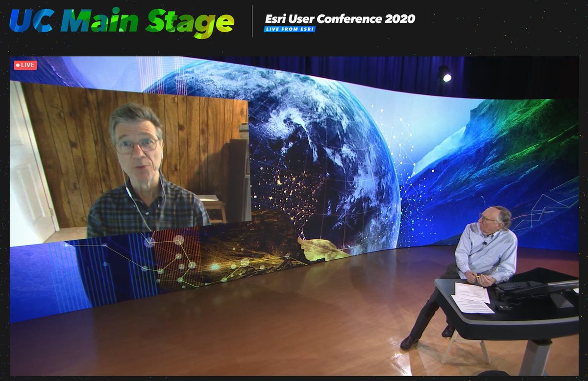EsriAEC's tweet photo. Virtual 2020 Esri User Conference - Plenary Session Day 3: Jack Dangermond with special guest Jeffrey Sachs, President of the UN Sustainable Development Solutions Network, UN SDG Advocate, and Director of the Center for Sustainable Development at Columbia University #AEC #EsriUC https://t.co/9MtpiovZqj