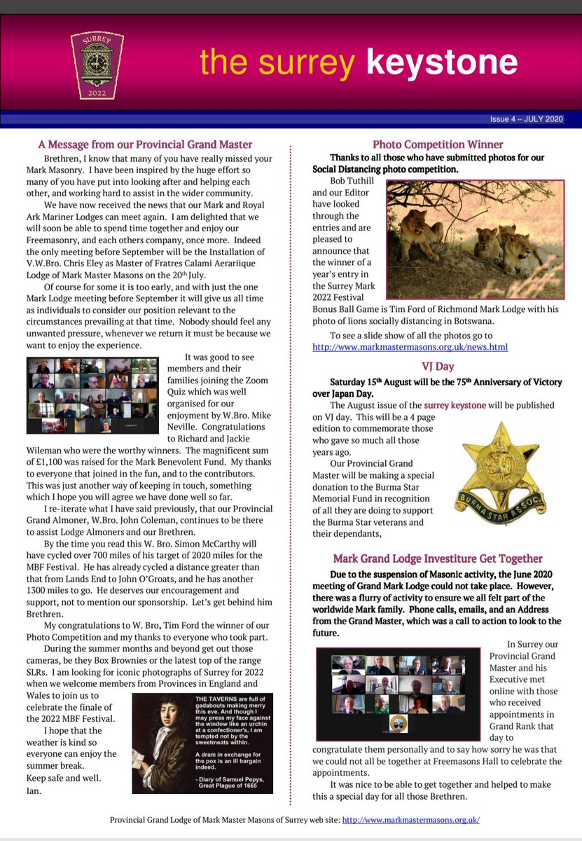 SurreyMMM's tweet photo. Some great reading in this edition of the Surrey Keystone! #surreymarkmasons #surreyMMM #surreymarkmastermasons #surreyfreemasons #markmastermasons https://t.co/G0nSDSvDsC