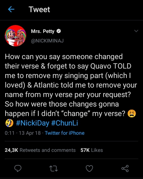 She painted a picture that the only way Nicki got on a song with cardi was bcz she wasn't told abt it and when she found out she was threatened and changed her verse, further pushing the narrative that Nicki doesn't want to work with other female rappers. But the truth was 
