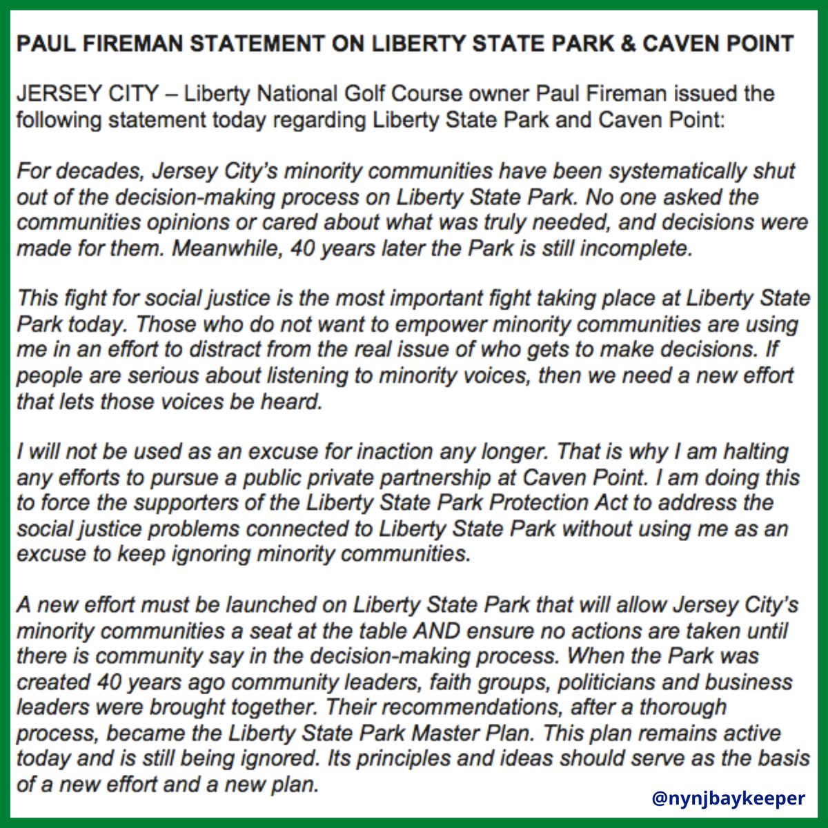 NYNJBaykeeper's tweet photo. 'The farcical attempt to grab the public’s Caven Point Natural Area for 3 golf holes of the ultra-exclusive Liberty National Golf Course is over … at least temporarily’ stated NY/NJ Baykeeper Greg Remaud...
#LSP #SaveCavenPoint #PicnicsNotPrivatization #folsp #JerseyCity #NJ https://t.co/GKEfKIN4Xv