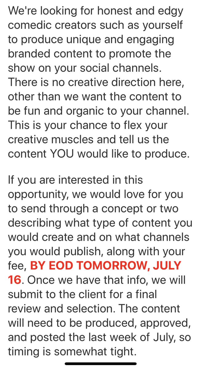 Great news!  @Quibi has asked me to submit 2 unpaid pitches by EOD tomorrow for a chance to *possibly* be paid to promote their “feminist-centric” comedy starring Anna Kendrick! Yeah. Pass.
