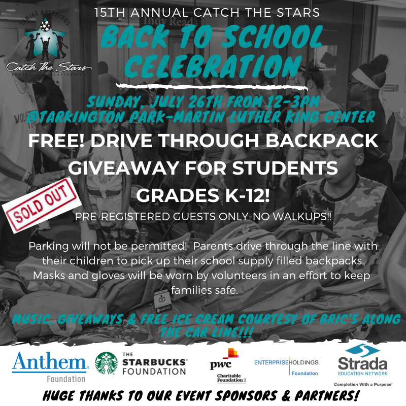 Catchthestars24's tweet photo. Are you ready for the 15th annual Back To School Celebration
Registration is completely full and will not be accepting any walk ups. Our FREE Drive-Through event includes music, chances to win prizes & a Backpack Giveaway (for students grades K-12) #backtoschool #ctsf https://t.co/xl7Urw1MaI