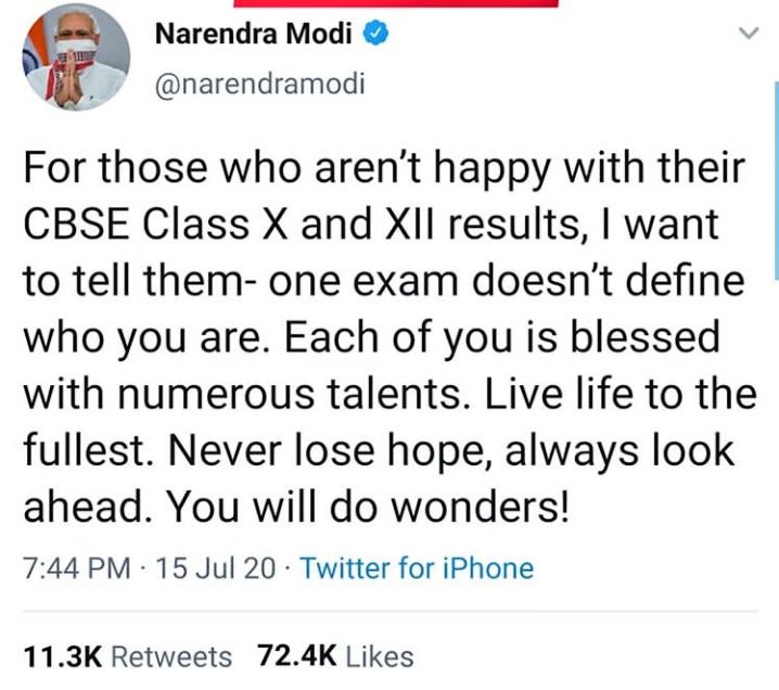 Tanveer92236695's tweet photo. Very well said modiji--"one exam doesn't define who you are" And "live life to the fullest"But some of ur BJP's ppl are forcing to keep exams in this critical situation and risking student's life 
@narendramodi @Pravinraje_rade @CMOMaharashtra @PMOIndia @AmitV_Deshmukh https://t.co/rCwLrQy8YU