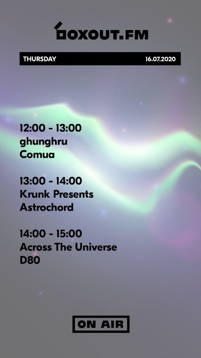 boxoutfm's tweet photo. Thursday, 16th July 2020. Tune into https://t.co/HdVMtTrSgB. #nocliquejustplay 
@comuaaaaaa @AstrochordMusic @BorayVivek @nashjrofficial https://t.co/ygQy5Mdgec