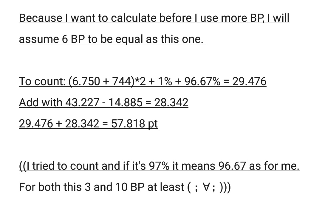 Although you will play lesser set on the 10 BP FEVER, you will get more points! WanT Me TO shOw The prOOF? Here it is!3 BP gives approx 1.643.000 ish6 BP gives approx 1.735.000 ish10 BP gives approx 1.800.000 ish