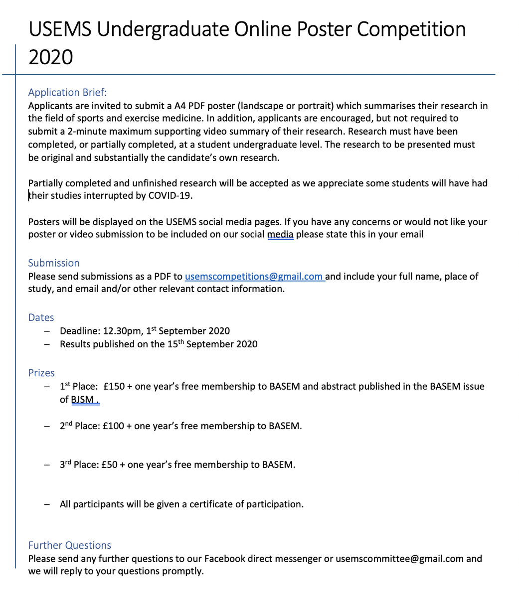 UndergradSEMS's tweet photo. **Competition Announcement**
USEMS (in association with 
@basem_uk
 ) are running a poster competition for undergraduates with some great financial prizes and opportunity to publish!! Check out the brief below :) https://t.co/BVNPz9oQnj