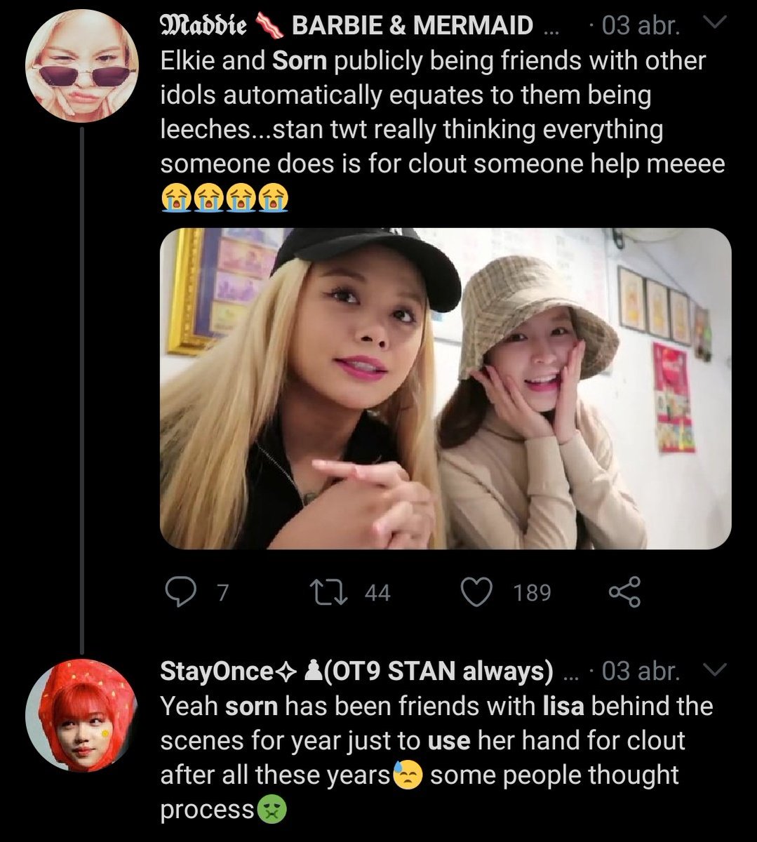 making fun of s0rn or saying she's broke or using their friendship 'to get clout' when she's been friends with them since 14y.o and been always a supportive friend + sorn whole thai family are rich