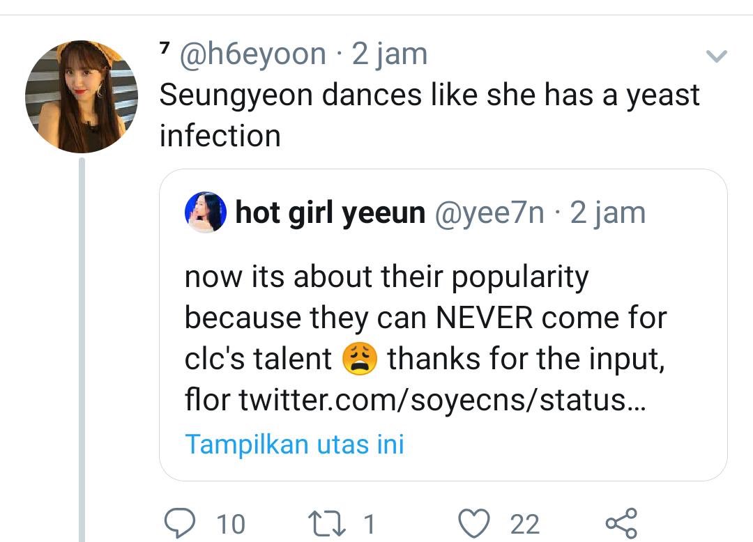 seungyeons dancing is sometimes mocked despite her being amazing, and this person felt the need to talk about her in a very disgusting inappropriate way and was so unnecessary to say