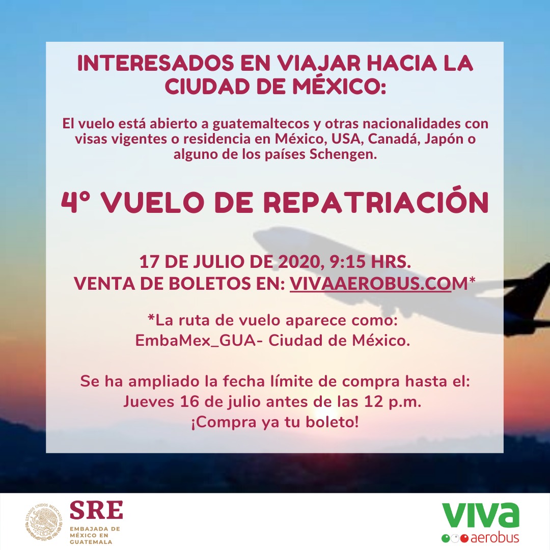 Anli_Chu's tweet photo. Coordinación de cuarto vuelo de repatriación para navionales y extranjeros el próximo 17 de julio por @ConsulMexGuate https://t.co/A9s8wbqjcG