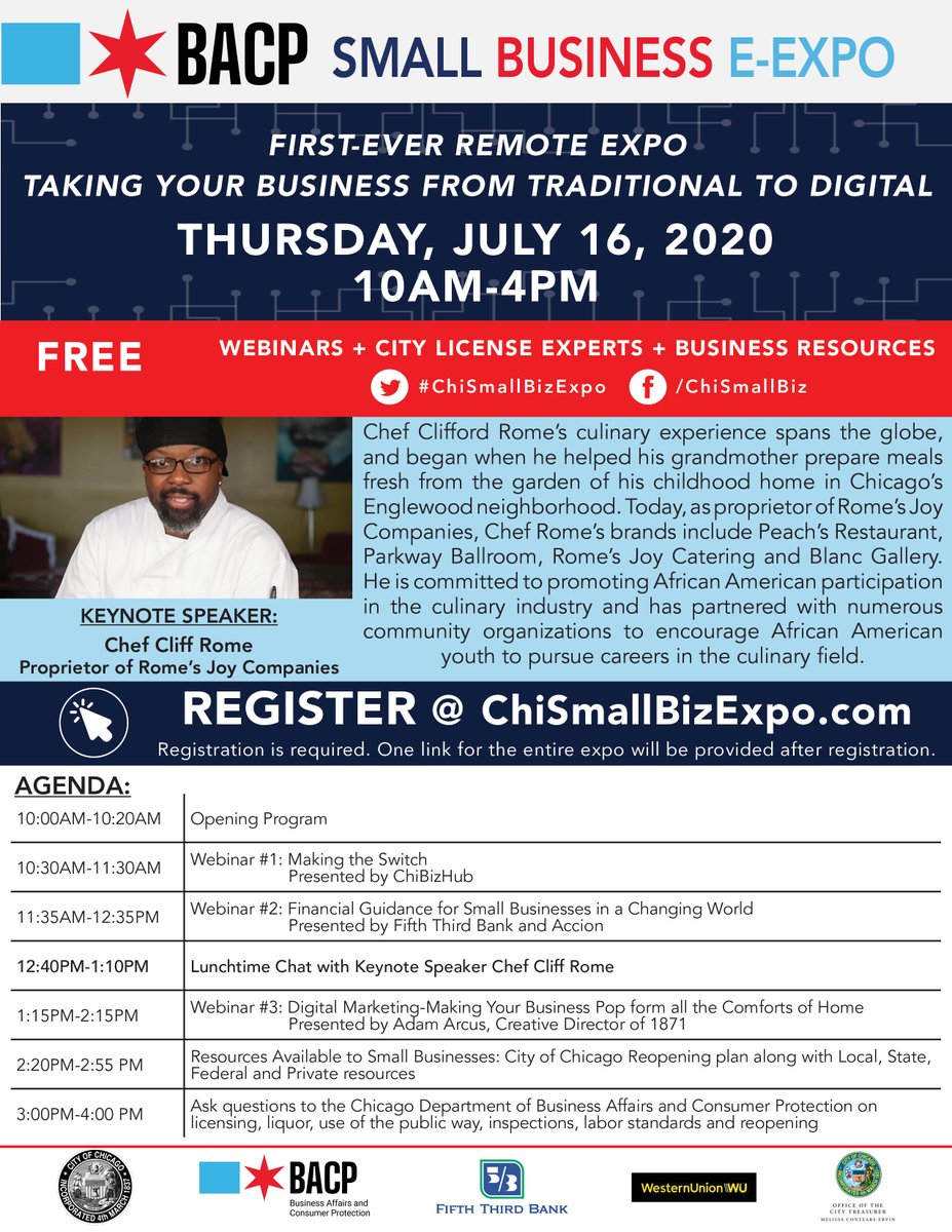 The BACP Small Business E-Expo will feature three webinars by guest speakers!  Making the Switch by <a href="/ChiBizHub/">ChiBizHub</a> , Financial Guidance for Small Businesses by <a href="/FifthThird/">Fifth Third Bank</a>
 and <a href="/AccionUS/">Accion in the U.S.</a> &amp; Digital Marketing – Making Your Business Pop by @1871Chicago. Register: chismallbizexpo.com