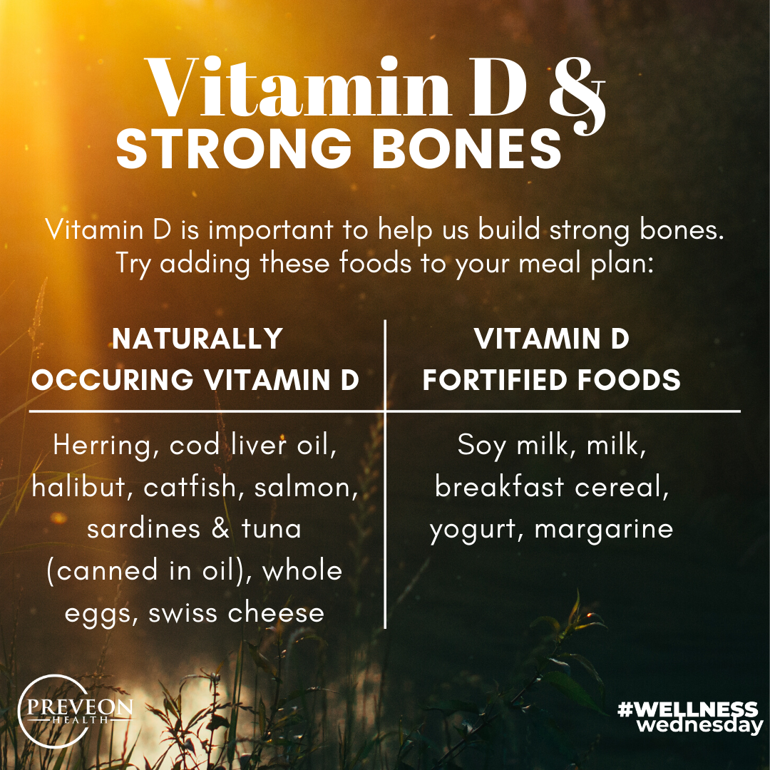 PreveonHealth's tweet photo. Did you know- Vitamin D is important for strong bones and Calcium absorption? We get Vitamin D from sunlight (up to 20 minutes daily) and our food; so it’s important to include the foods that are a good source of Vitamin D.  #WellnessWednesday #PreveonHealth https://t.co/YcZaOIEryu
