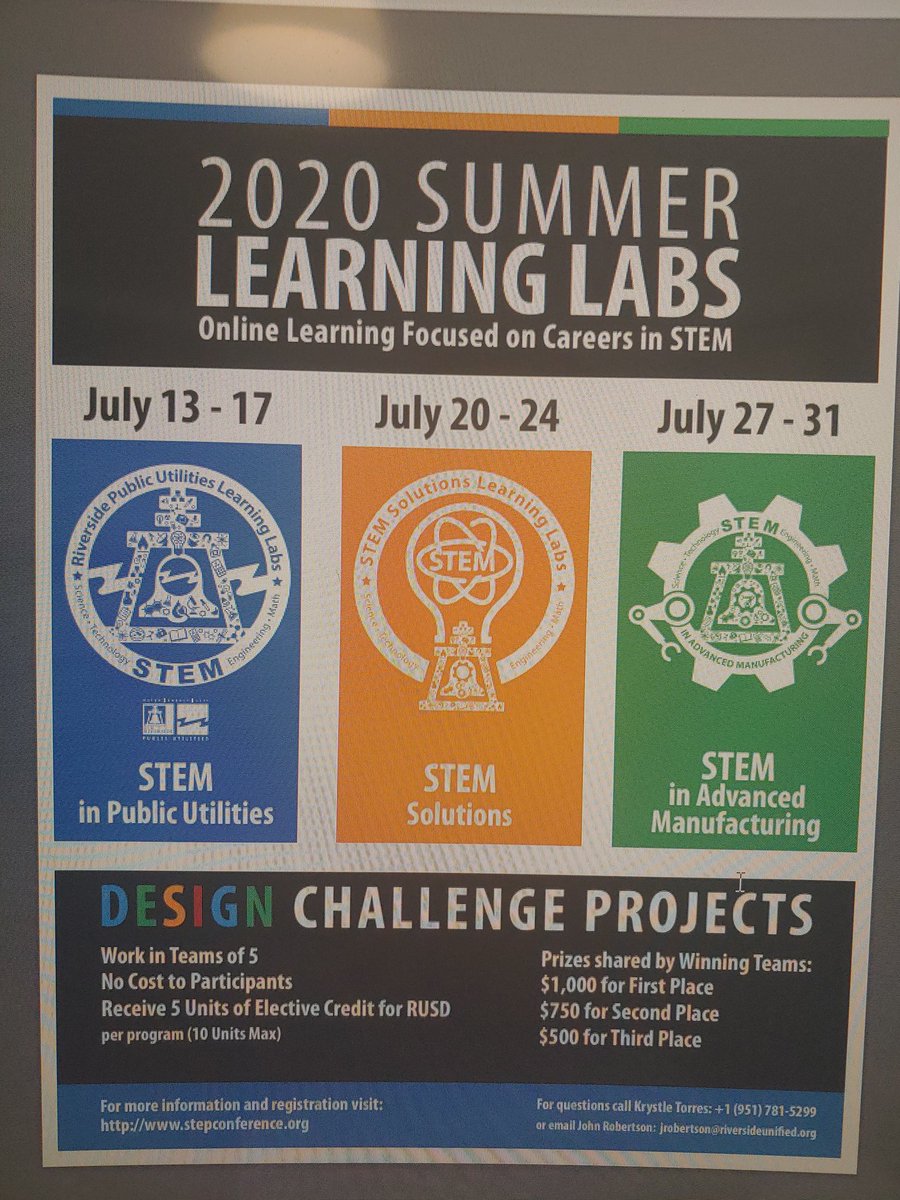 RCOESTEM's tweet photo. HS Students, Register now for the 2020 Summer Learning Labs: "STEM Solutions" OR "STEM in Advanced Manufacturing".
To register: https://t.co/ZMKLJmKpuo see the link on the top left hand side of the page. #STEMSummerLearning @yshimojyo @SBCSS @Bourns @STEPCon19 https://t.co/xd8YmHaY5e