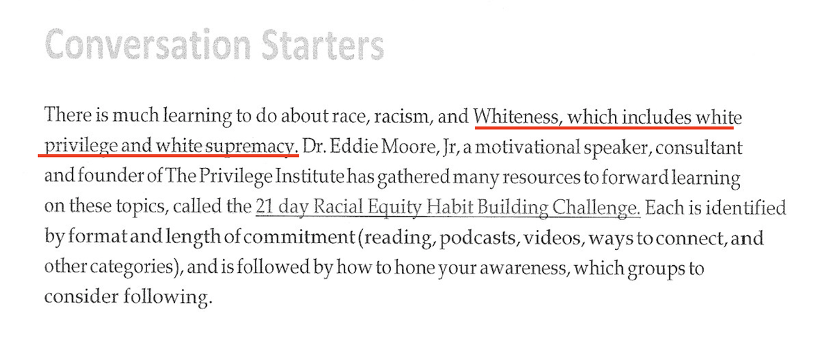 To begin, the trainers set the ground rules: they claim that "virtually all White people contribute to racism" and insist that white employees must "struggle to own their racism" and accept their "unconscious bias, White privilege, and White fragility."