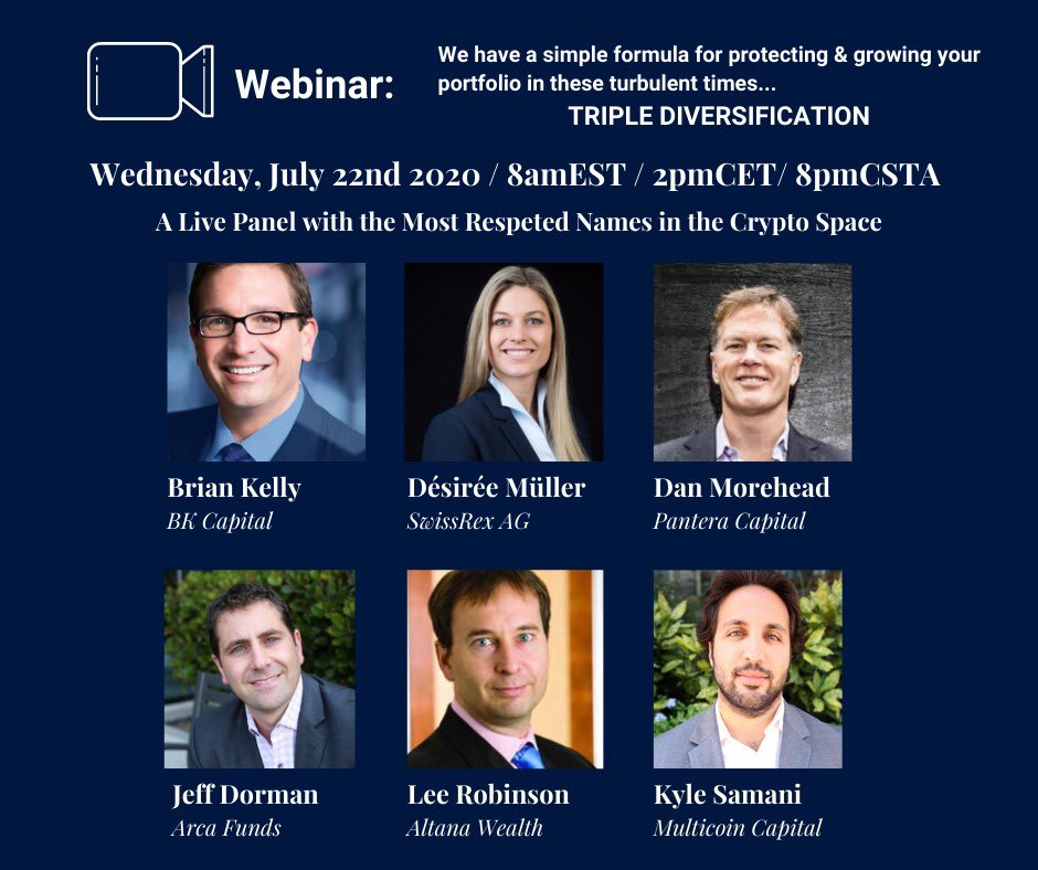 blockassetmgmt's tweet photo. 1 WEEK TO GO!!!!! 
Learn from some of the best Digital Asset Fund Managers the importance of diversification!

Register now for our webinar to be held on the 22nd July.

https://t.co/csD3DtQJSJ  @dan_pantera @BKBrianKelly @KyleSamani  @jdorman81 

#diversification #bamboom https://t.co/mhaPUDPrDw