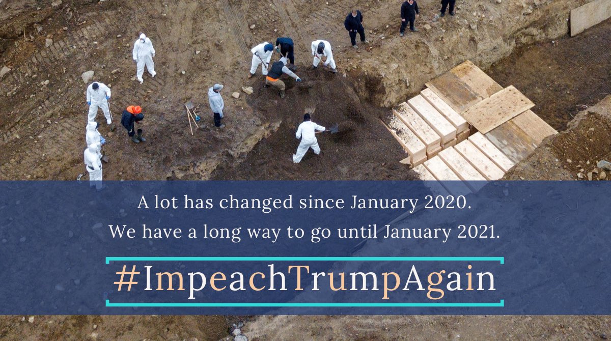 amberwb's tweet photo. @HKrassenstein @godzillo_ Still not a peep about impeaching him a second time. It’s all about the election.
We will lose so many more people before the election, and that’s still 2.5 months before Biden would take office.
@SpeakerPelosi @HouseDemocrats, we need you to use the #AllTheToolsInTheToolbox. https://t.co/i8TyxPZ9rI