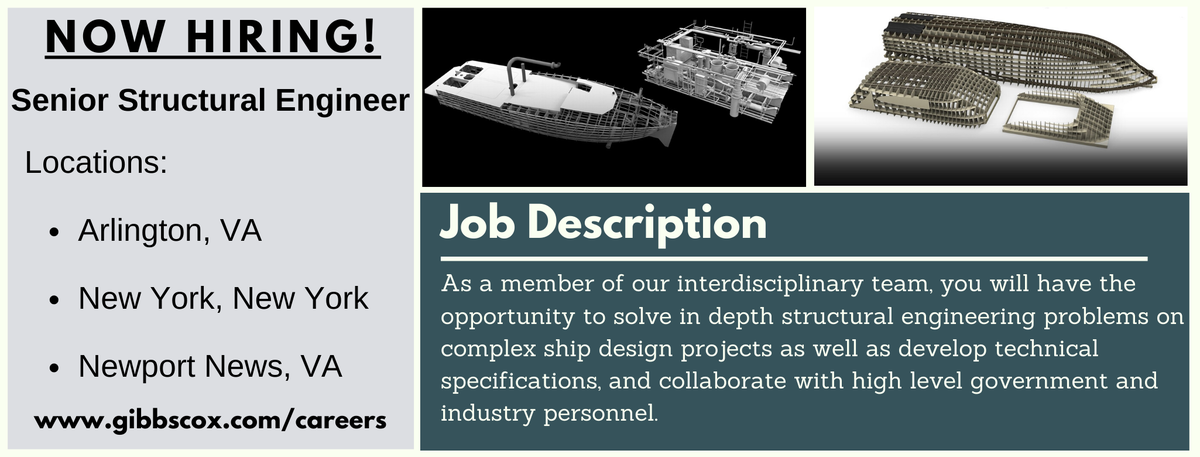 GibbsCox's tweet image. Gibbs &amp;amp; Cox is now hiring for Senior Structural Engineers! Visit our website at gibbscox.com/careers to apply today!
.
.
.
#hiring #jobs #navalarchitecture #engineeringjobs #engineering #shipdesign #ships