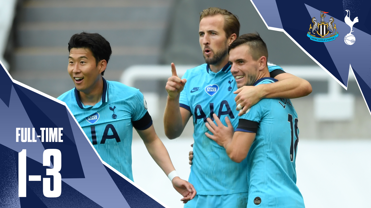 SpursOfficial's tweet photo. FULL-TIME: Sonny's opener and two @HKane headers hand us all three points at St. James' Park!

⚫ #NUFC 1-3 #THFC 🔵 https://t.co/978bIeDTxi