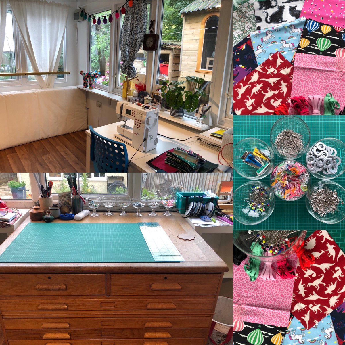 NeedleandshedLJ's tweet photo. #handmadehour Busy week so far in the shed. Masks becoming mandatory in England soon so busy busy prepping more designs. Will be sewing all week I think. Yay! #handmade #masksforall #SocialDistancing #mumswhomake #witney #Oxfordshire #recycledfashion #statementfabrics https://t.co/xogHrnyvTK