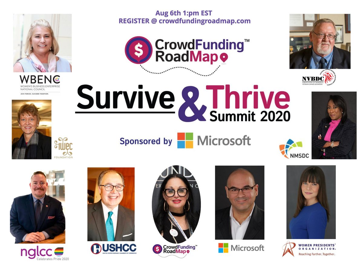 nvbdc1's tweet photo. Join @nvbdc1 at the "Crowdfunding Roadmap Survive & Thrive Summit 2020" sponsored by @Microsoft on 8.6.2020 (EST) and learn how you can raise money using crowdfunding now and long into the future for your business.
Learn more: https://t.co/JeqbJVLuoe
#Crowdfunding #CSTSummit https://t.co/1pFbfojpNc