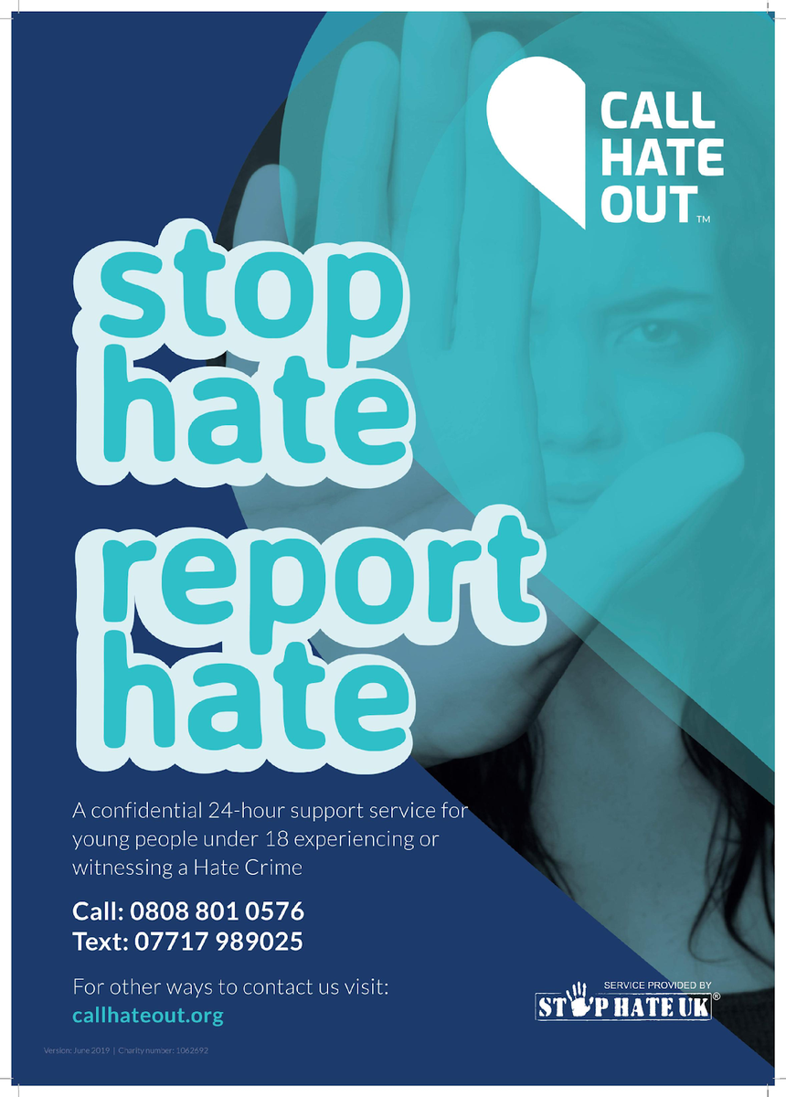 SuttonCouncil's tweet photo. Call Hate Out!
A confidential 24-hour support service for young people under 18 experiencing or witnessing a Hate Crime.
0808 801 0576 or text 07717 989025
@stophateuk
#callhatehout #KeepLondonSafe #SaferSutton https://t.co/81pr7FTmYn