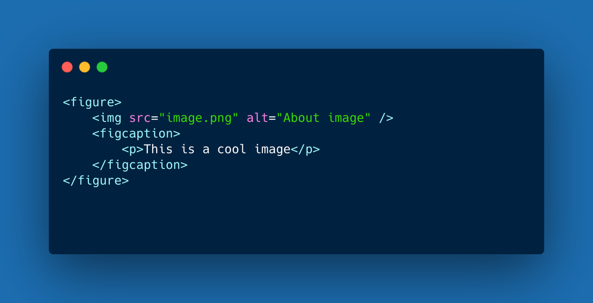 saswatamcode's tweet image. 💫#HTMLTip: Wanna add a caption to your image semantically?
Use the "figure" and "figcaption" tags!!
#100DaysOfCode #html #webdeveloper