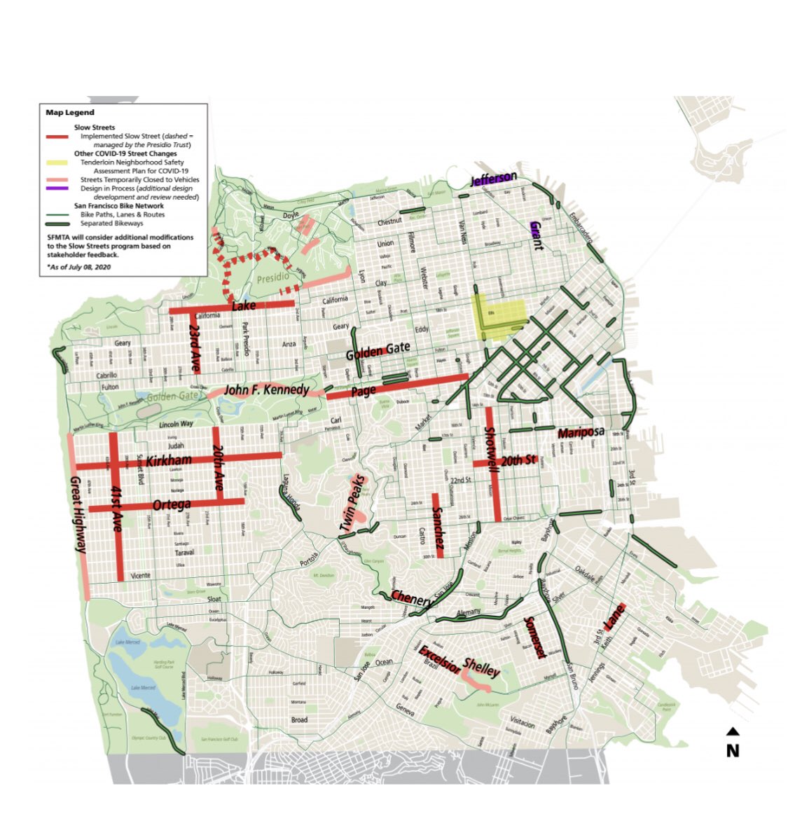 But these streets aren’t even a part of the  @sfmta_muni Slow Streets program. They’re actually from  @RecParkSF as noted by the pinkish, rather than SFMTA red color on the map.Do you notice any discrepancies on this map?The NE has nothing. The SE has essentially nothing...6/