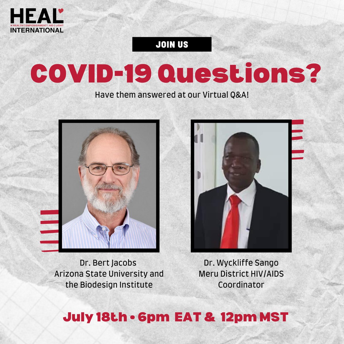 HEALintl's tweet photo. Join one of our two COVID-19 workshops designed specifically for members of our communities. ⁣
⁣
Saturday, July 18th at 6pm EAT for our community in Tanzania or 12pm MST for those in the US/Arizona. ⁣
⁣
#healinternational #covid19 #healthempowerment #QandA https://t.co/ovxnILaU52