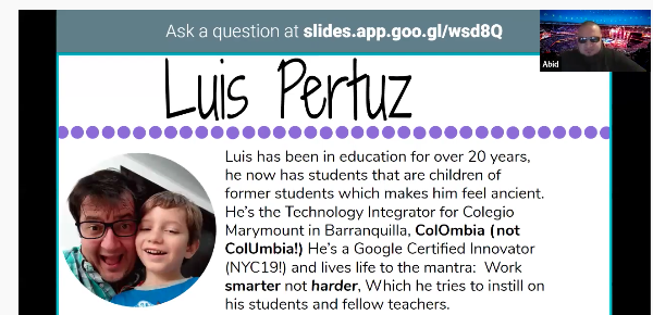 fungooli's tweet photo. #edtechsmack yay @pertuzluisfer colombia represent #globalgeg https://t.co/QPL1jaw6o5