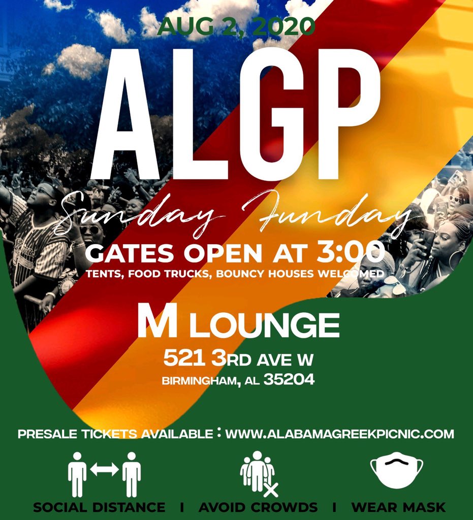 ALGreekPicnic's tweet photo. #ALGP20 Events!
Link in bio to register for the 5K & for Sunday Funday Tix!
MASKS ARE REQUIRED AT ALL EVENTS!
π All proceeds from the 5K will be donated to the #AlabamaGreekFoundation
π #SundayFunday presale tickets are $5
π 07.30 is 18+ to enter
π 08.01 is 21+ to enter https://t.co/4EDM6ToL34