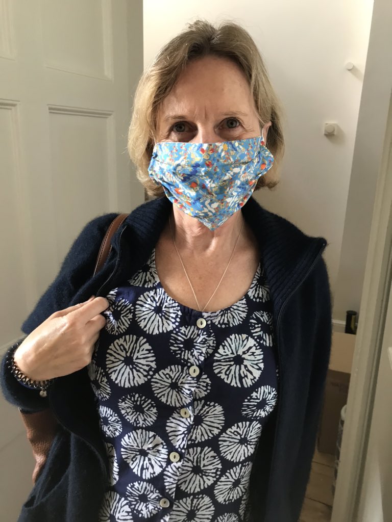 Much ado about not a great deal on masks: if the advice is that wearing it makes others less likely to be infected then why be selfish? My wife Anthea with hers last w/e before going shopping